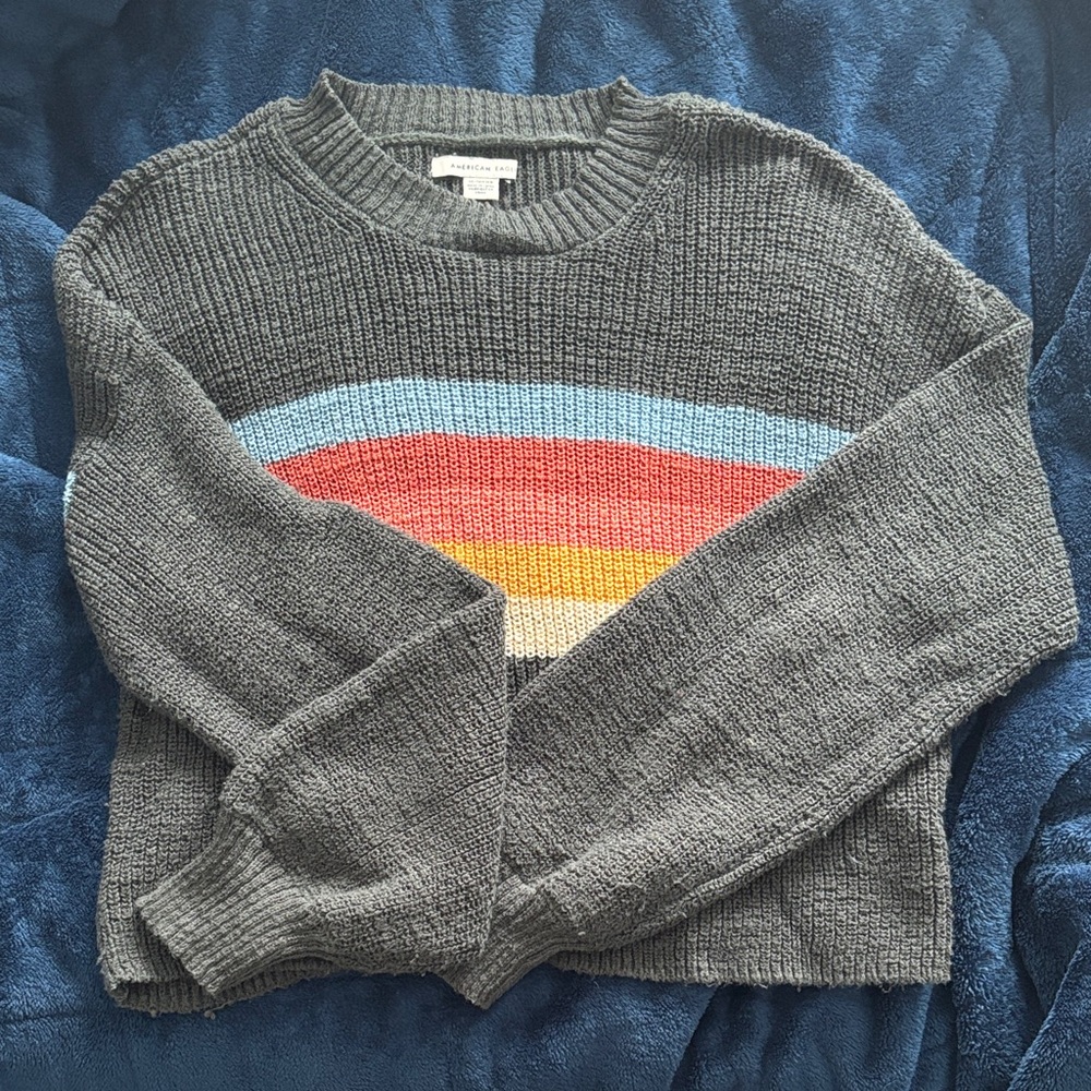 American Eagle Outfitters Gray Sweater with Colorful Stripes